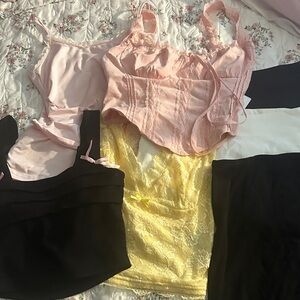 SHEIN Pink and Yellow Lace Camisole Set